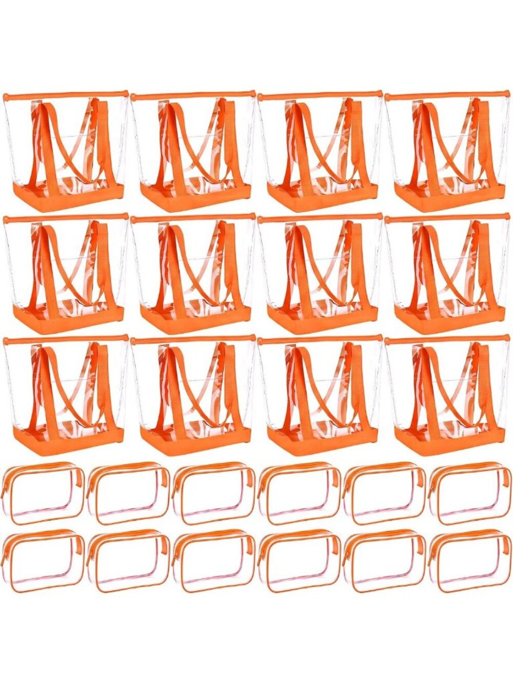 24 Pcs Clear Tote Bags Set with Makeup Bags - Waterproof Beach Travel Bags for
